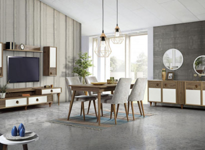 Wohnzimmer Anrichte mit Spiegel Garnitur Holz Braun Neu Modern Luxus